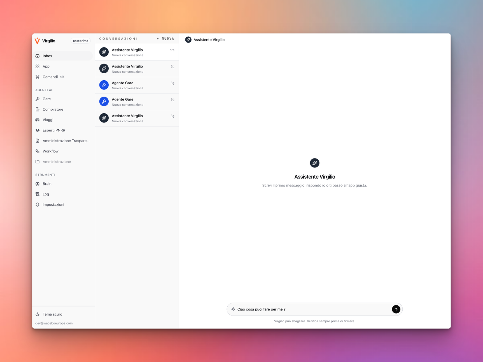 Inbox di Esopo con tutte le conversazioni e le pratiche della segreteria