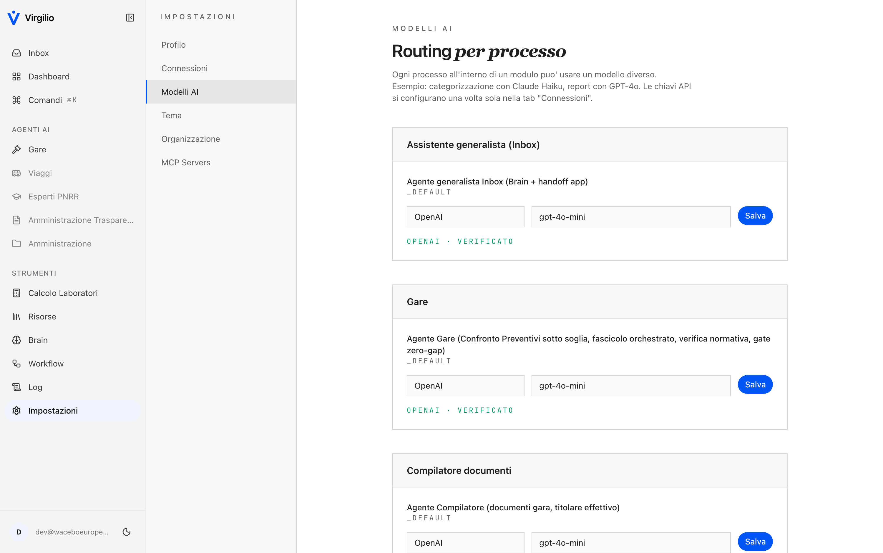 Impostazioni di Esopo: routing dei modelli AI per processo, configurabile dalla scuola senza developer